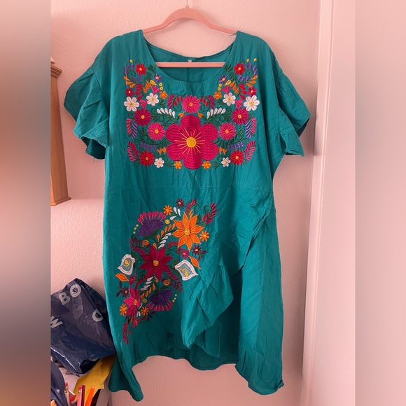 Dresses & Skirts - Teal Mexican Embroidered Dress, 1x/2x